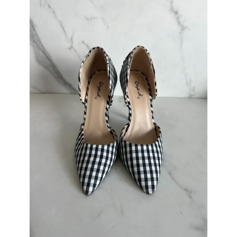 QUPID Black White Gingham Heels Sz 5.5 - Picture 2 of 5